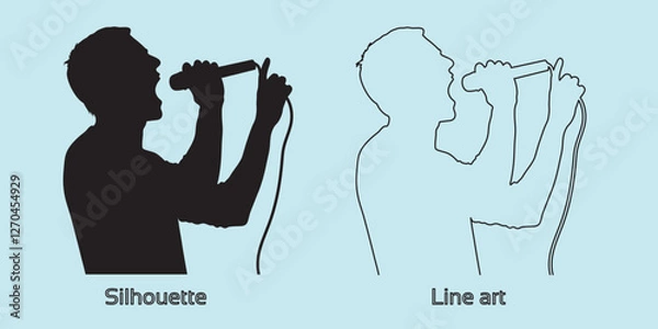 Obraz silhouette of man singer with microphone hand drawing line art vector illustration