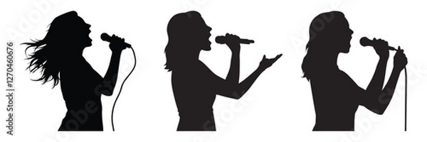 Obraz silhouette of woman singer with microphone hand drawing line art vector illustration