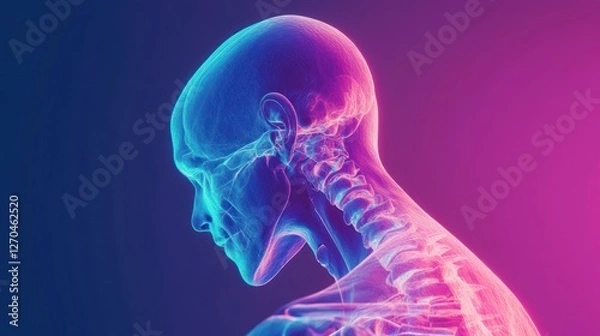 Fototapeta Head, neck, spine, anatomy, 3D, medical, rendering, x-ray, vibrant, gradient, healthcare