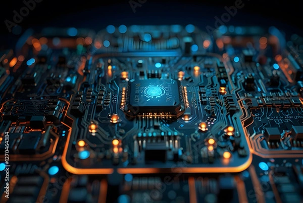 Fototapeta Abstract and creation of AI brain on the circuit chip,Modern techology,Chips production