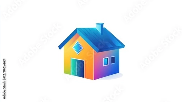 Fototapeta Colorful house illustration, modern home design, white background, website icon