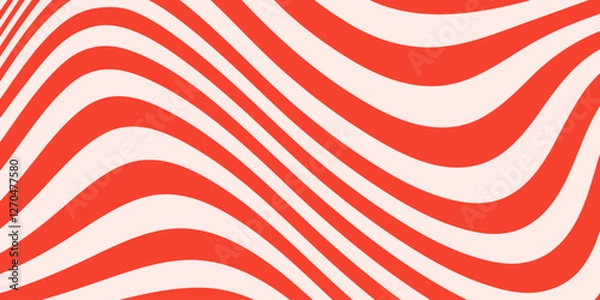 Obraz Abstract horizontal monochrome background with dynamic waves. Trendy vector illustration in style retro 60s, 70s. Beige and red colors