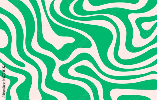 Obraz Abstract horizontal monochrome background with dynamic waves. Trendy vector illustration in style retro 60s, 70s. Beige and green colors