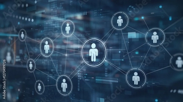 Fototapeta Digital network with human figures depicts connection and technology