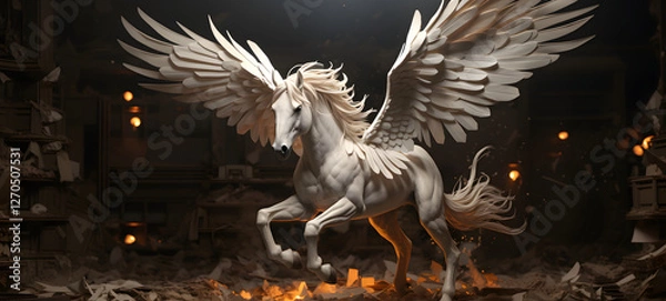 Obraz A miniature pegasus world model was created using delicate origami techniques to create a three-dimensional effect