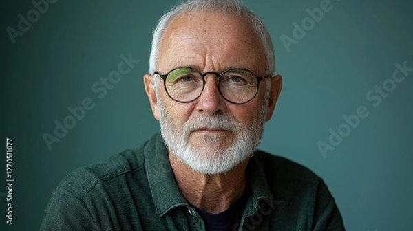 Fototapeta Portrait of a thoughtful senior man with glasses