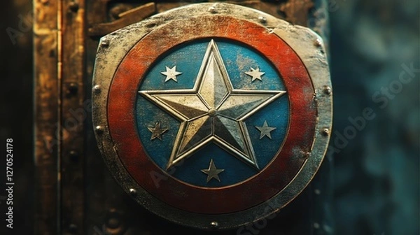 Fototapeta A shield-shaped emblem with stars and stripes subtly etched, highlighted by soft lighting