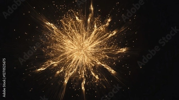 Fototapeta A single golden firework creating a dazzling starburst effect, perfect for transparent backgrounds
