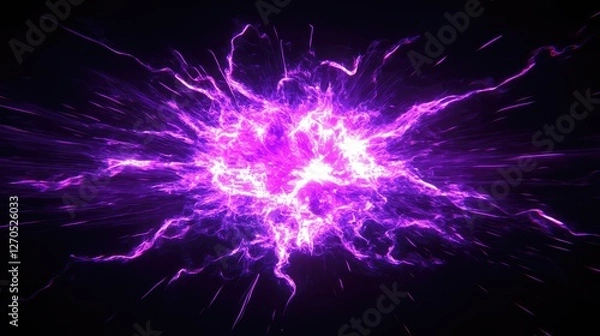 Fototapeta A single purple firework explosion with glowing streaks and sharp light trails, perfect for png