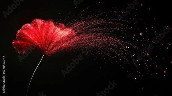 Fototapeta A single red firework with long trailing sparks creating a fan-like shape, perfect for clipart