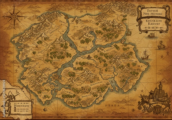 Obraz 古びた中世の地図