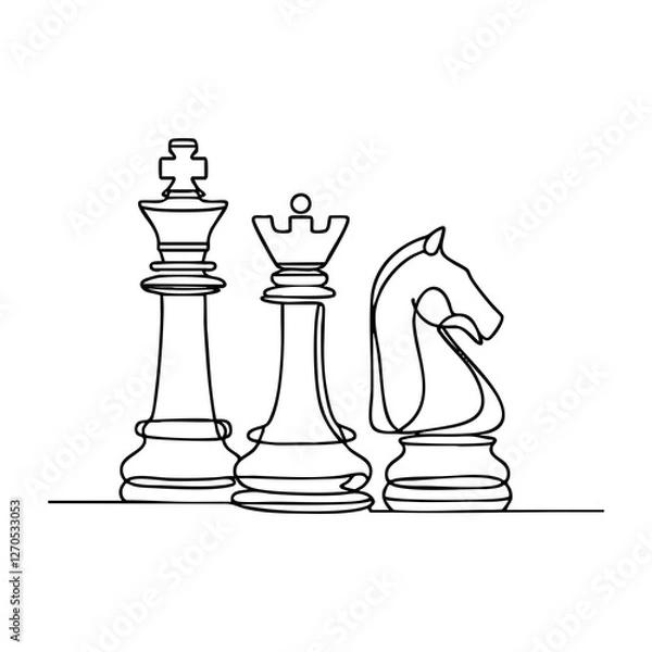 Fototapeta A continuous line drawing illustration of chess pieces