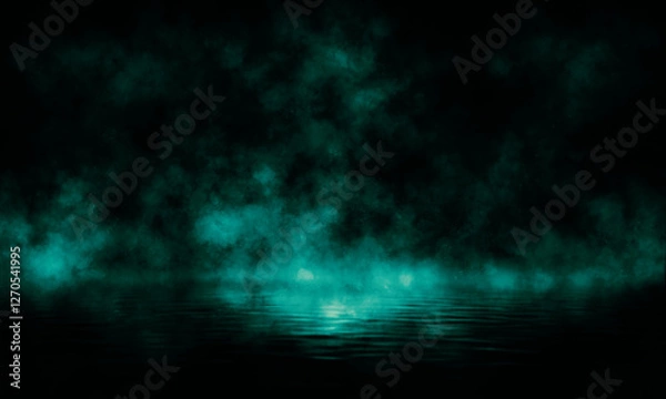 Fototapeta Empty fog room with floor Abstract stage of dark room concrete floor stage background