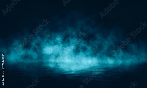 Fototapeta Empty fog room with floor Abstract stage of dark room concrete floor stage background