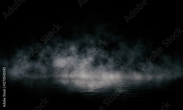 Fototapeta Empty fog room with floor Abstract stage of dark room concrete floor stage background