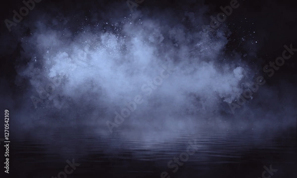 Fototapeta Empty fog room with floor Abstract stage of dark room concrete floor stage background