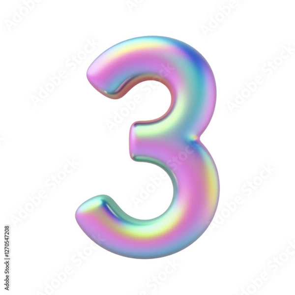 Fototapeta 3d Pastel number 3 isolated on transparent background. Generative AI