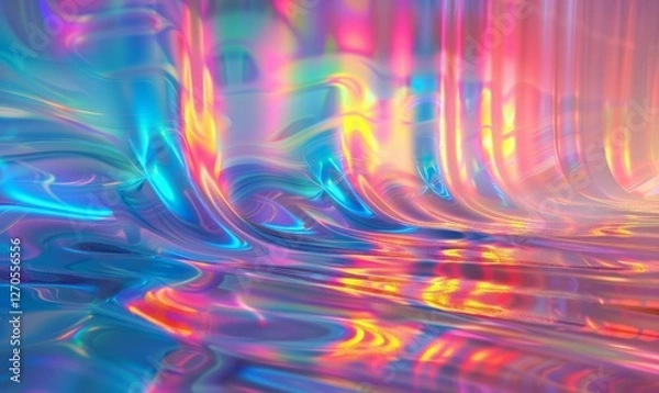 Fototapeta A colorful, abstract image of a wave with a rainbow-colored background