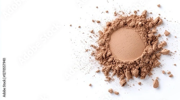 Fototapeta Fine cocoa powder dust piled elegantly on a pure white background, showcasing its rich color and versatile use