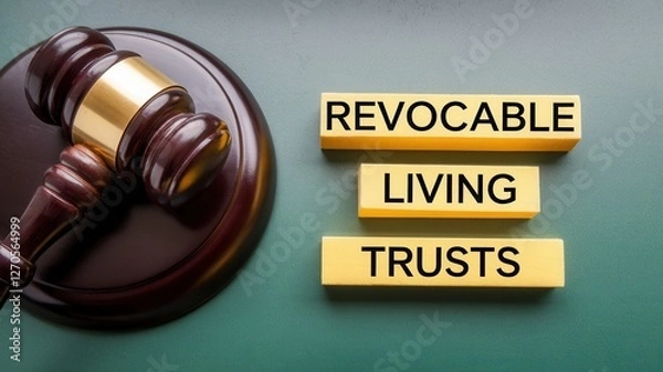 Fototapeta Gavel alongside revocable living trusts text on blocks