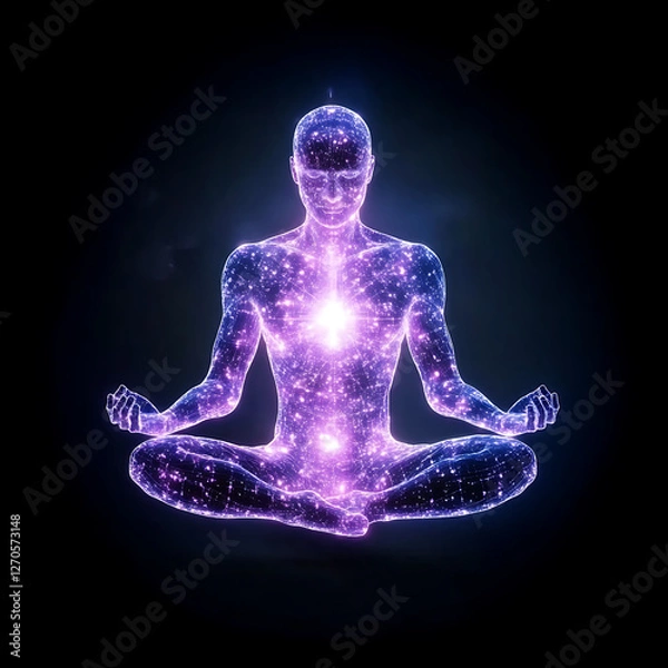 Obraz Cosmic Meditation Figure Glowing in Dark Serenity Human Silhouette Starry Universe Visualization