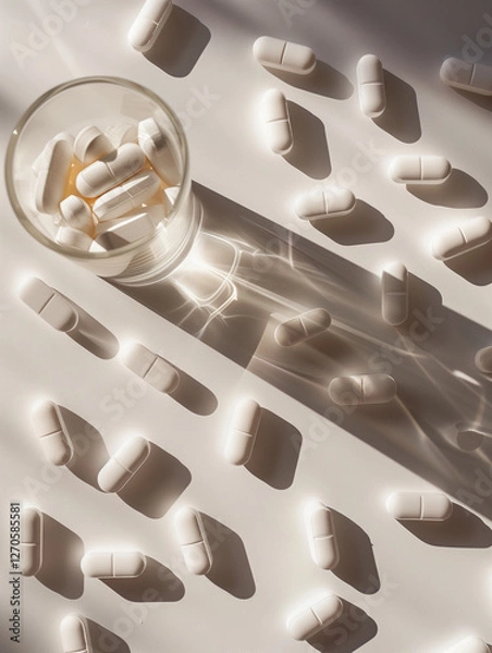 Obraz Pills laying on white background 