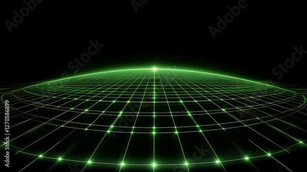 Obraz Digital Grid Horizon Future Technology Design Element Abstract Green Neon Glowing Floor Space Concept