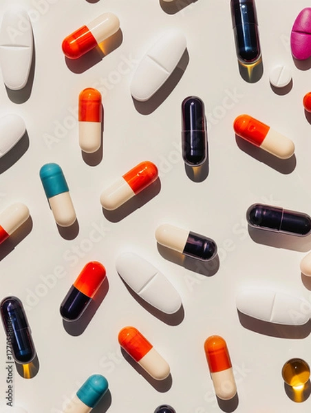 Obraz Pills laying on white background 