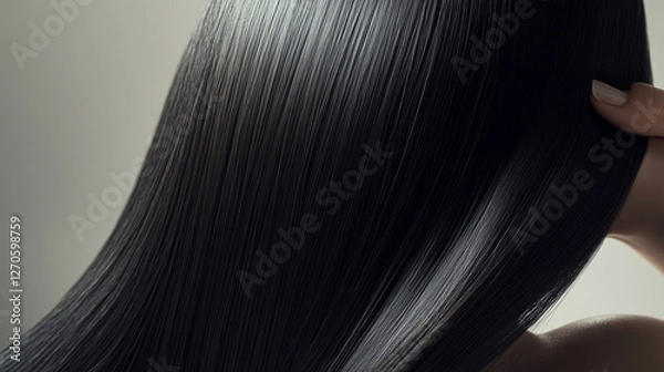 Obraz 艶のある黒髪のアップ写真