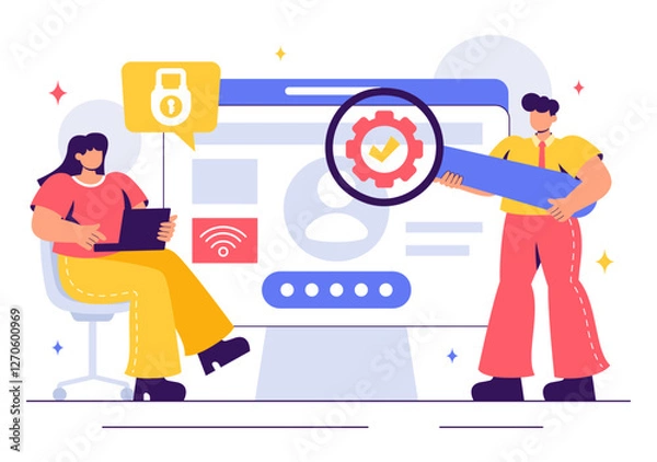 Fototapeta Ethical Hacking Illustration featuring a Developer Practicing Hacking on a Web Application, Identifying Code Vulnerabilities to Improve Cybersecurity