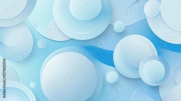 Fototapeta Abstract background with pastel blue circles and wavy lines.