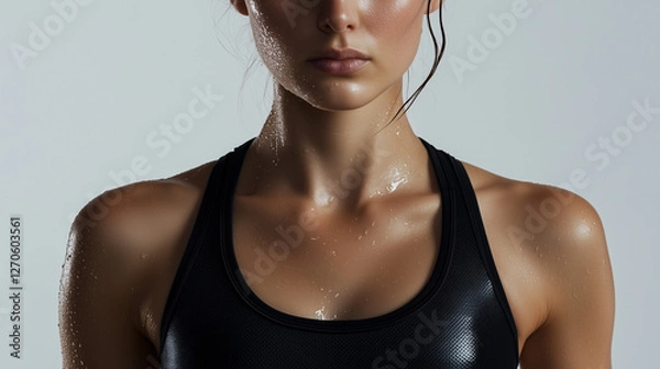 Obraz Close-up of a woman doing muscle training in a black tank top.