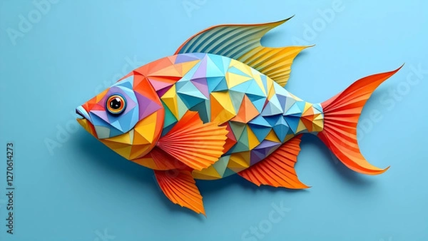 Fototapeta Decorative colorful fish on a blue background
