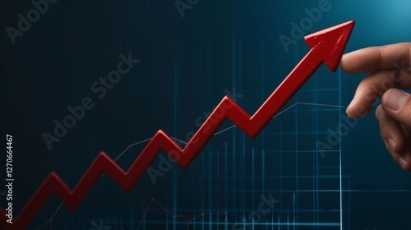 Fototapeta Success highlighted with red arrow on growth chart grid under artificial lighting""