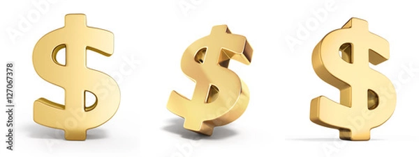 Fototapeta set of Golden dollar sign 3d render on white