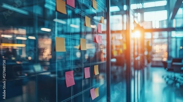 Fototapeta Visual collaboration in a dynamic bright office a creative brainstorming session