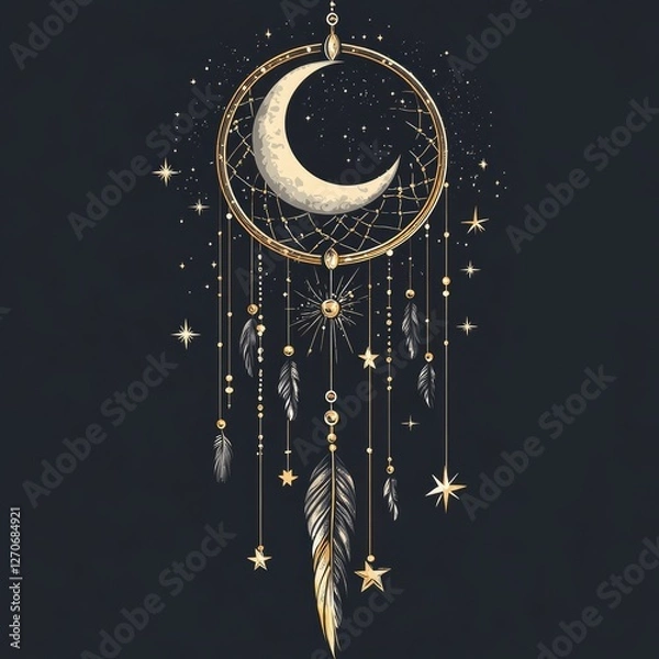 Obraz Talisman for sleep, a dream catcher with the moon and stars on a dark background