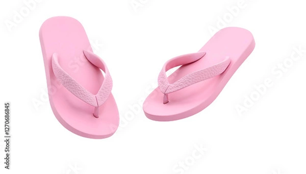 Fototapeta A pair of pink flip flops contrasted with a transparent background, emphasizing must-have footwear for summer beach vacations