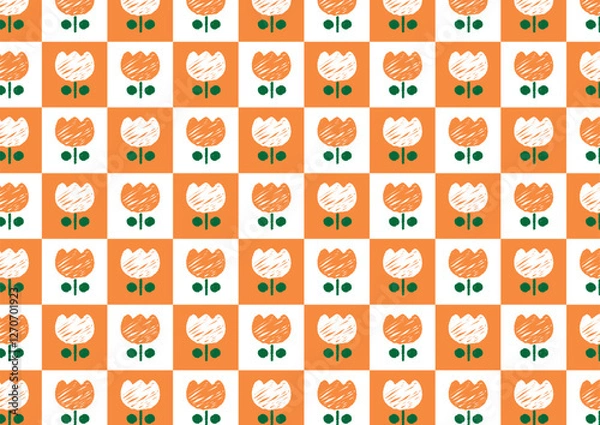 Fototapeta らくがきレトロチューリップ　背景イラスト