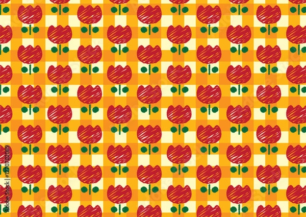 Fototapeta らくがきレトロチューリップ　背景イラスト