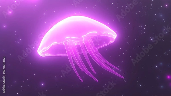 Fototapeta Glowing Jellyfish Floating in a Cosmic Purple Sea of Stars Animation and Illustration Style 3D Art