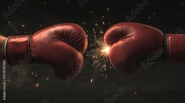 Fototapeta Clash of Titans: Boxing Gloves and Sparks Ignite the Arena
