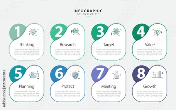 Fototapeta Timeline Creator infographic template. 8 Step timeline journey, calendar Flat simple infographics design template. presentation graph. Business concept with 8 options, gantt vector illustration.