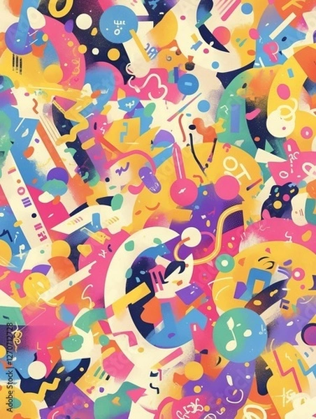 Fototapeta Colorful abstract art; music, shapes, design; vibrant background; website graphic