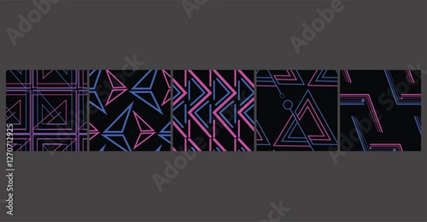 Fototapeta A futuristic collection of 5 seamless sci-fi grid patterns, perfect for gaming graphics, tech branding, and digital applications.