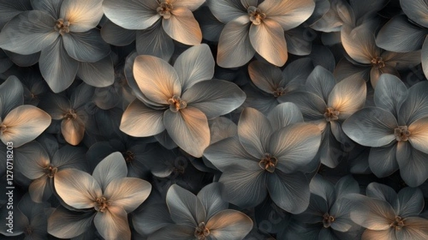 Fototapeta Elegant botanical design featuring delicate flowers in soft hues with intricate details and soothing dim background ambiance