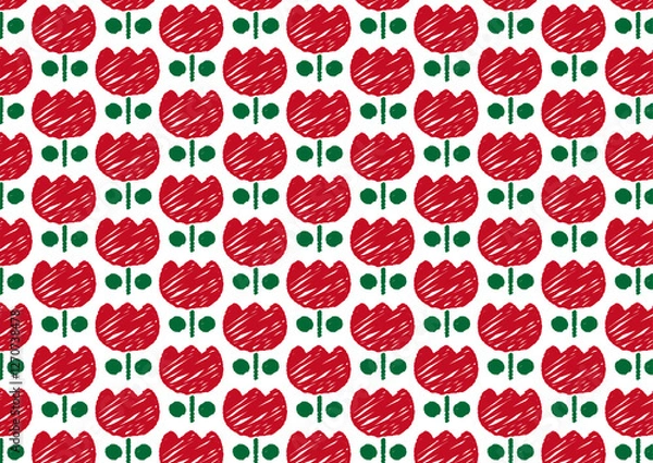 Fototapeta らくがきレトロチューリップ　背景イラスト