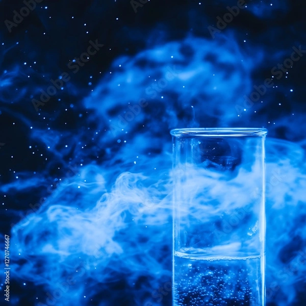 Fototapeta Laboratory Test Tube with Bubbles and Blue Liquid Experimentation in Scientific Environment