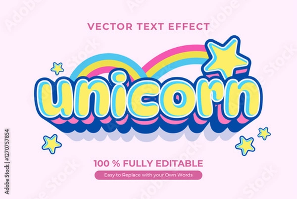 Obraz Editable Unicorn Text Effect, Rainbow, Stars, and Pastel Colors