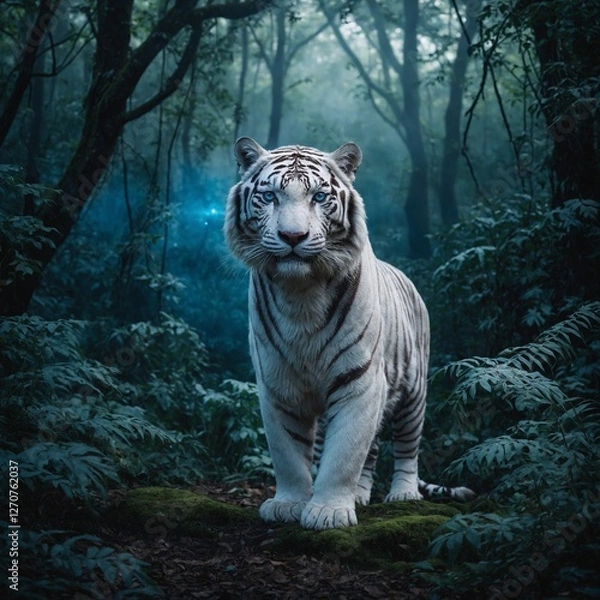 Fototapeta Design a tattoo concept featuring a tiger intertwined with flowers and flames.